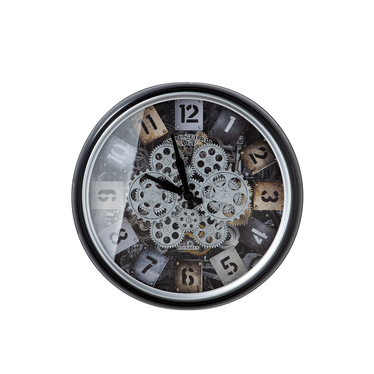 Metall/Glas Wanduhr "Steam" schwarz/silber/champagnefarben