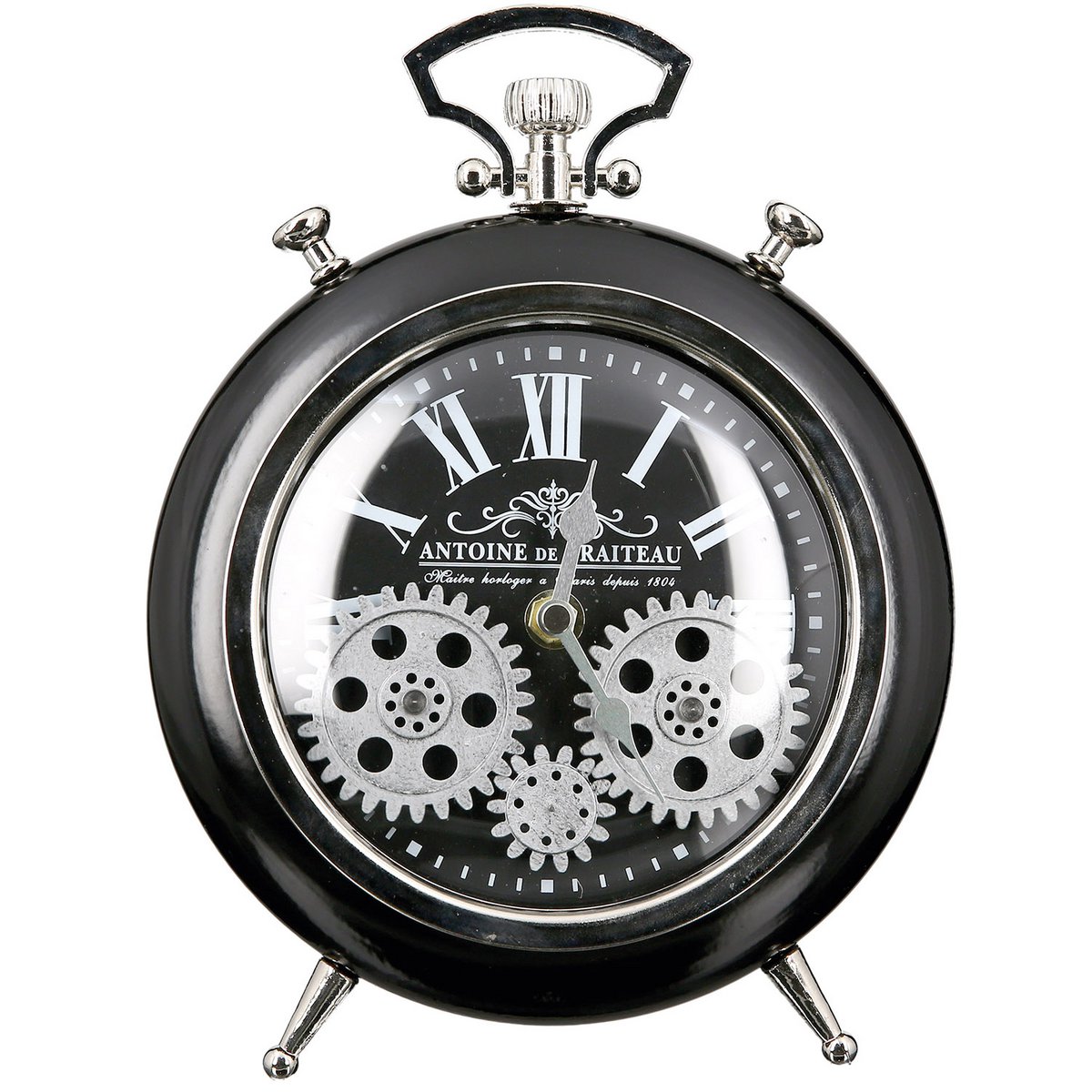 Glas/Metall Uhr "Transmission" schwarz/silber H.25cm