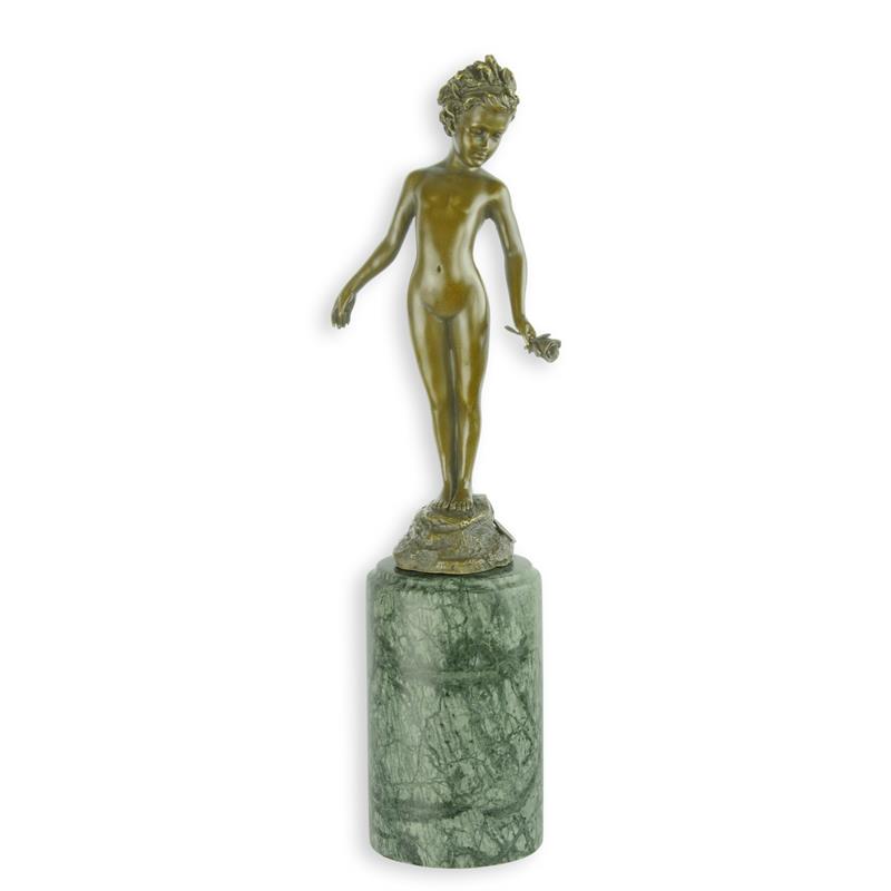 BRONZE-SKULPTUR MÄDCHEN MIT ROSE