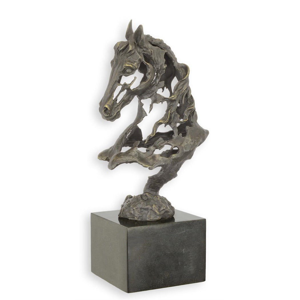 BRONZESKULPTUR EINES MODERNEN OFFENEN PFERDEKOPFES