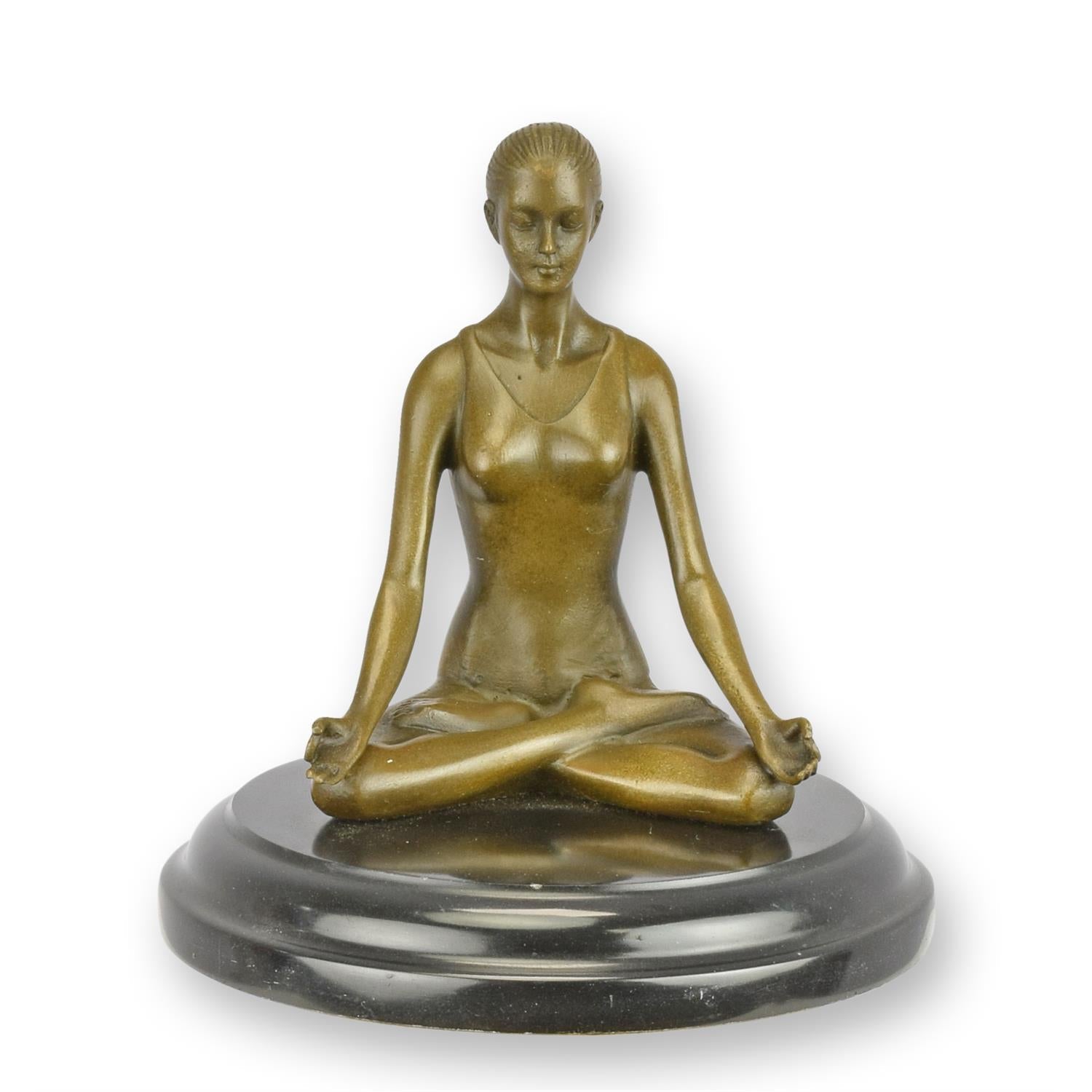 A BRONZE SCULPTURE OF A MEDITATING WOMAN