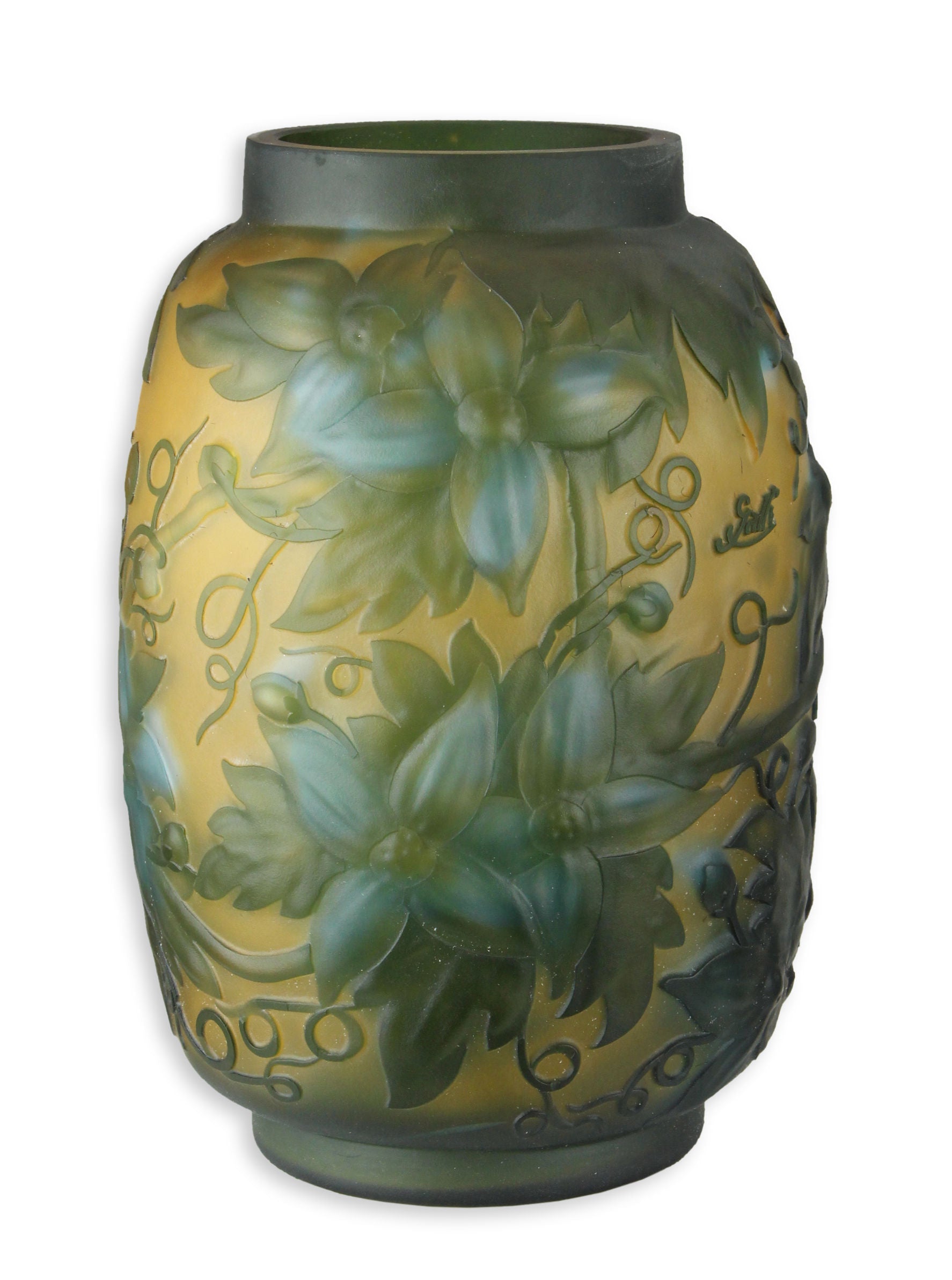 'CAMEO GLAS VASE ''BLUE FLOWERS'''