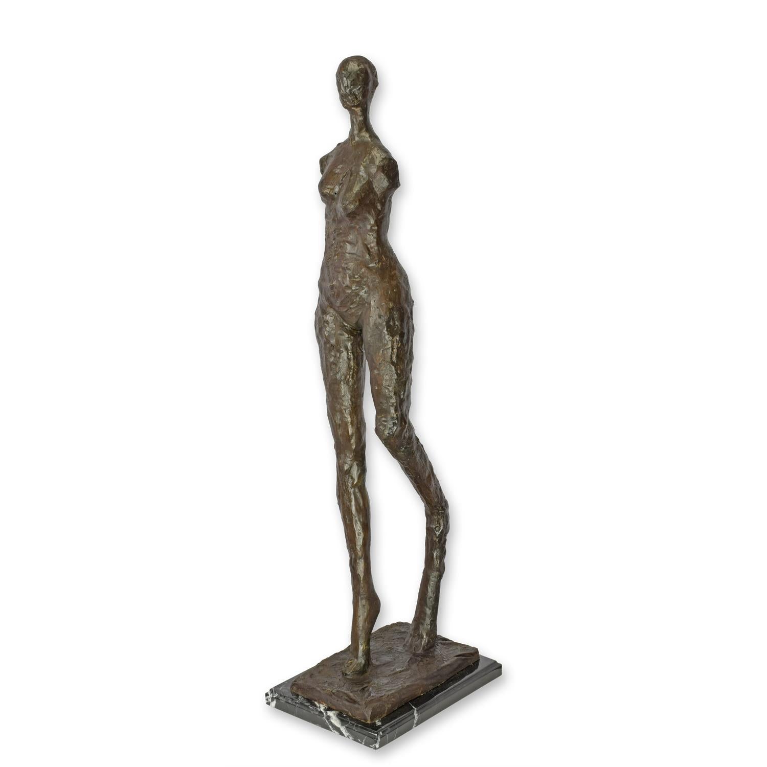 Modernistische Bronzeskulptur Gehender weiblicher Akt