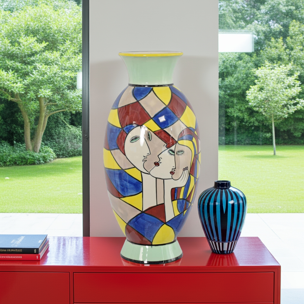 A PORCELAIN VASE WITH ABSTRACT MOTIF - HANDPAINTED L