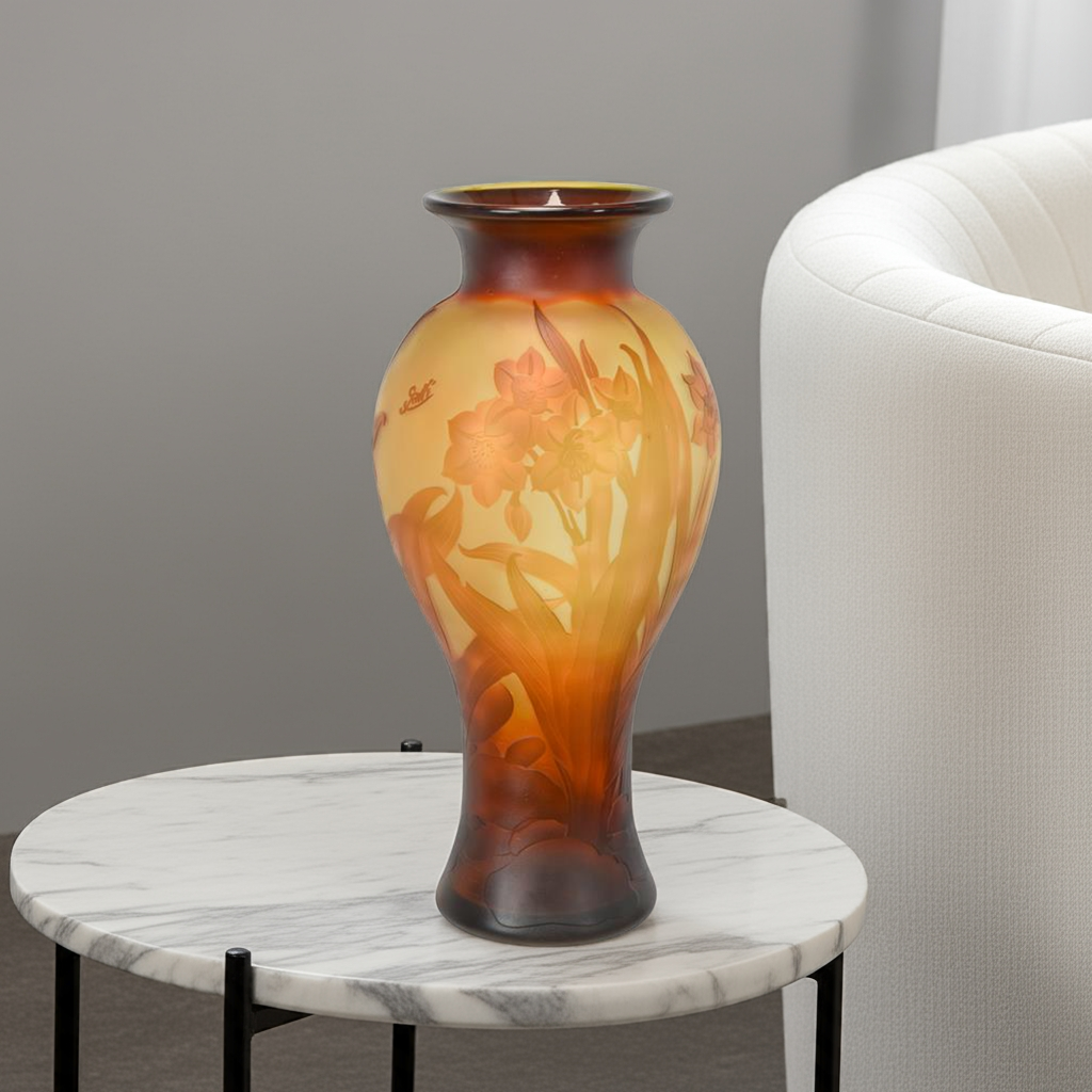 'CAMEO GLAS BALUSTER VASE ''DAFFODIL'''