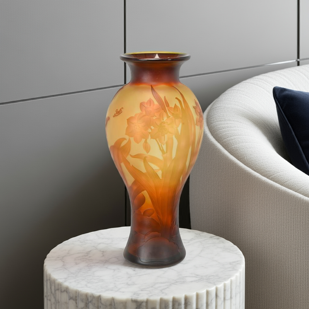 'CAMEO GLAS BALUSTER VASE ''DAFFODIL'''
